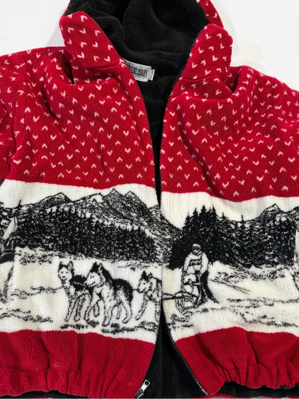 Women’s Red and Black Patterned Fleece Jacket